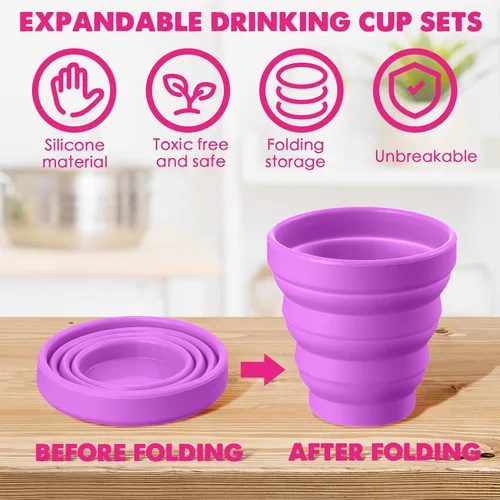 Miniatura 5 de Umigy Vaso plegable de silicona sin tapas, vaso plegable portátil de viaje, colorido, reutilizable, plegable, vaso expandible para niños que viajan
