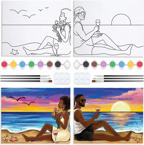 Miniatura 13 de Nuberlic Paquete de 2 Lienzos Predibujados de 8x10 pulgadas para Pintar para Adultos Kit de Pintar y Beber para Noche de Cita de Parejas Adultas