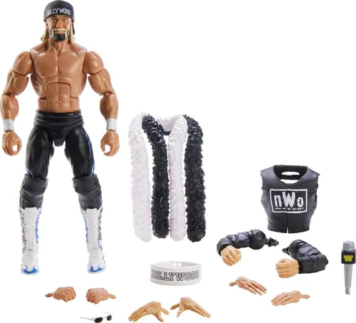 Mattel WWE "Hollywood" Hulk Hogan WrestleMania Elite Collection Figura de acción con accesorio y piezas "Mean" Gene Okerlund Build-A-Fig, 6 pulgadas