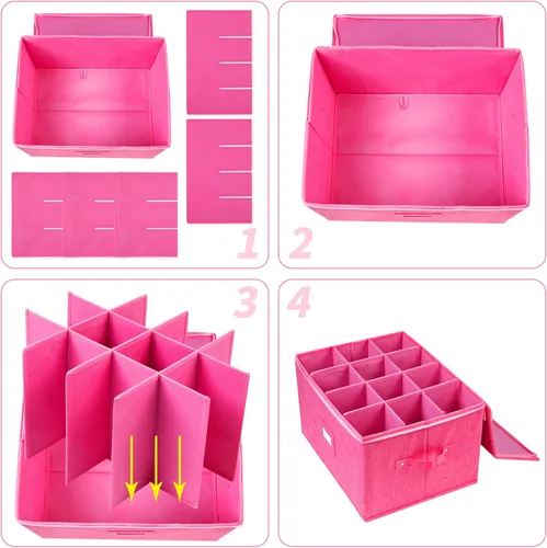 Miniatura 6 de Estuches de almacenamiento para copas, caja contenedora de almacenamiento de copas de vino de carcasa rígida con divisores para 12 copas de vino