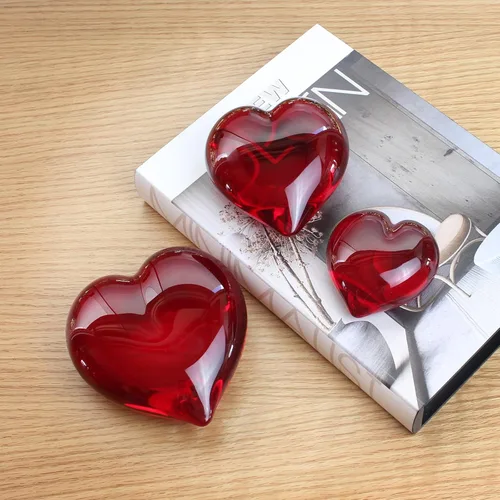 Miniatura 6 de Ca D Oro - Adorno de corazón de cristal grande – Pisapapeles de corazón rojo soplado a mano, regalo decorativo de corazón de cristal rojo, elegante
