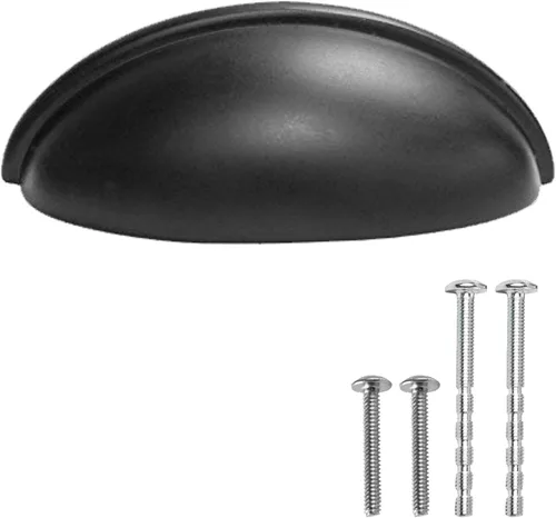Ilyapa Tiradores de cajón de taza color negro mate, manijas de cajón de 3 pulgadas, tiradores de contenedor negro mate, paquete de 10 accesorios