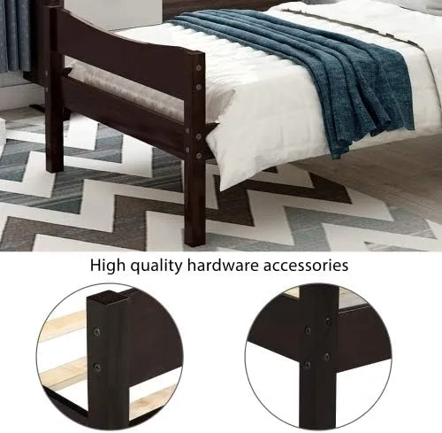 Miniatura 4 de anwickjeff Base de cama individual de madera moderna con cabecero, marco de cama de plataforma tamaño individual, camas individuales, cama
