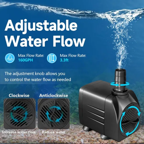 Miniatura 2 de Bomba sumergible de 220 GPH (800 L/H) de 15 W, bomba de fuente de agua ultra silenciosa con flujo ajustable, elevación de 5.25 pies de alto y cable