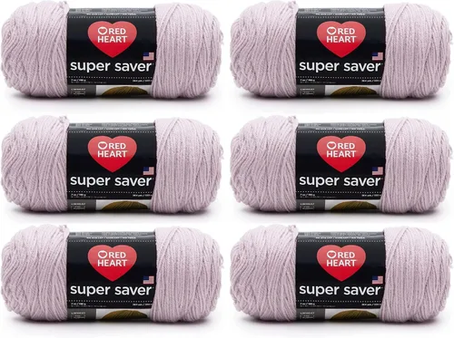 Red Heart Super Saver - Hilo de ciruela pálida, paquete de 6 unidades, 7 onzas, acrílico, 4 medianos (peinado), 364 yardas, tejido/ganchillo