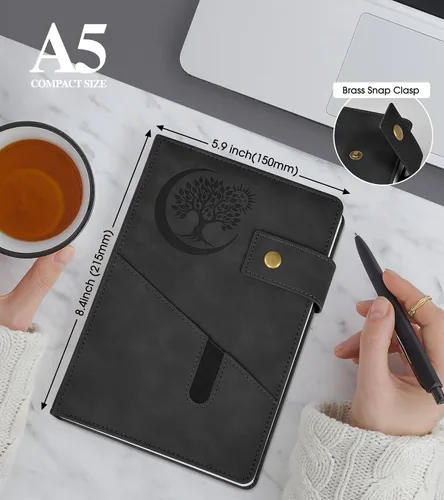 Miniatura 2 de PAIBAS Cuaderno en blanco, cuaderno de bocetos A5 de cuero de tapa dura con 200 páginas de papel grueso en blanco para hombres y mujeres, diario