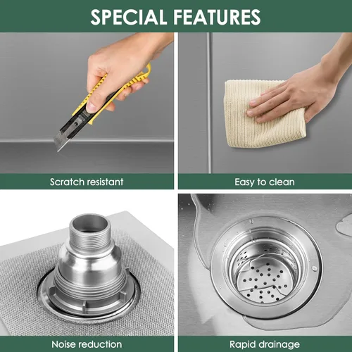 Miniatura 5 de Fregadero de cocina con caída de 17 x 15 pulgadas, fregadero de barra de acero inoxidable calibre 16 con protector de fregadero (níquel cepillado)