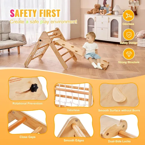 Miniatura 4 de VEVOR Pikler - Juego de triángulos escalador 4 en 1, Montessori plegable para escalar, tamaño grande, juguetes de escalada para niños pequeños