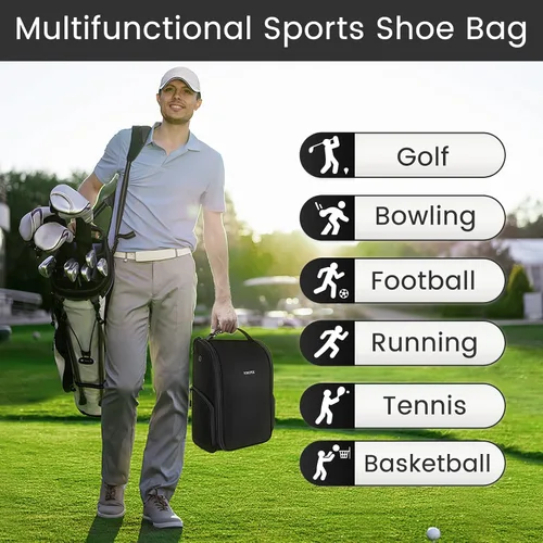 Miniatura 6 de YOREPEK Bolsa para zapatos de golf, bolsa de accesorios de golf con 3 bolsillos para calcetines, camisetas, bolas, diseñada con una asa de Negro