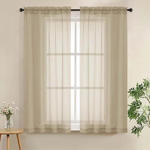 Miniatura 101 de LIVEKID Cortinas traslúcidas negras de cocina de 36 pulgadas de largo, cortinas cortas filtrantes de luz, 2 paneles de gasa aireada, texturizadas