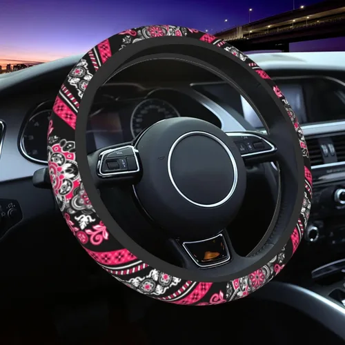 Miniatura 12 de Funda de volante de flores azules para mujer, accesorios de automóvil, para niñas, universal, de 15 pulgadas, de neopreno, decoración