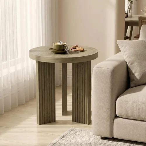 Miniatura 13 de Mesa de café redonda de madera, mesa de café de 35" con mesa gruesa y lisa, mesa central baja circular con patas estables en forma de X, mesa de té