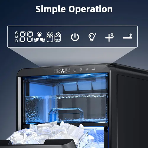 Miniatura 8 de Antarctic Star Máquina de hielo Crescent, máquina de hielo de encimera de fusión lenta, 27 libras/24 horas, 16 piezas en 15 minutos, autolimpieza