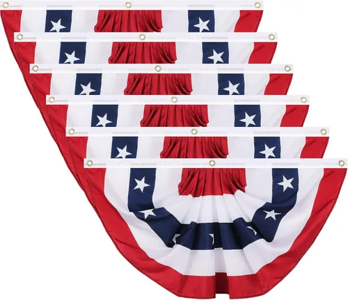 Tatuo Paquete de 6 banderas de abanico plisadas estadounidenses de 1.5 x 3 pies, decoraciones patrióticas del 4 de julio, bandera de Estados Unidos