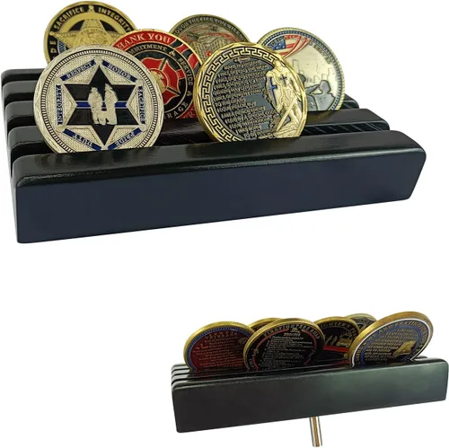Miniatura 11 de ASmileIndeep Expositor de monedas de desafío militar pequeño de madera maciza, soporte para monedas con capacidad para 10-12 monedas, soporte