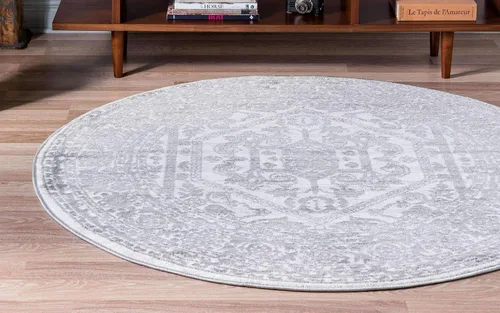 Miniatura 4 de Unique Loom Boston Collection - Alfombra de área con medallón (3 pies 3 pulgadas, redonda, blanco/gris)