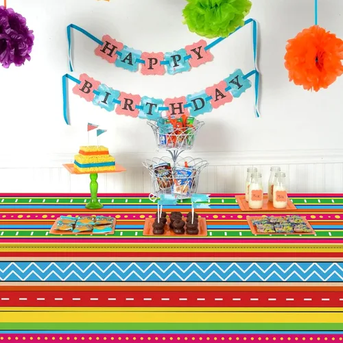 Miniatura 2 de 3 piezas de mantel de fiesta mexicana de 54 x 108 pulgadas, decoración de fiesta de Cinco de Mayo, mantel de taco nocturno de cumpleaños, mantel