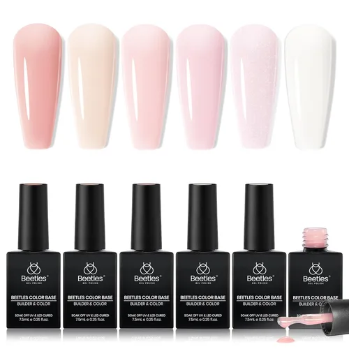 Miniatura 15 de Beetles - Esmalte de uñas de gel con base de goma, 6 colores nude, esmalte de gel rosa, melocotón, neutro, transparente, francesa, colores base