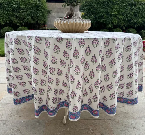 Miniatura 47 de Ridhi Mantel redondo de algodón reutilizable con estampado de bloque a mano, color verde espárragos, 60 pulgadas, mantel decorativo para uso diario