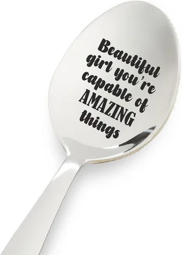 Beautiful Girl You are Capable of Amazing Things - Cuchara de acero inoxidable grabada | El mejor regalo motivacional | Regalos para mujeres,