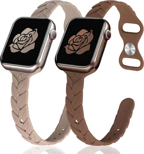 Miniatura 16 de JR.DM - Paquete de 2 bandas de silicona grabadas compatibles con Apple Watch de 38/40/41/42/44/45/46/49 mm, correa delgada y femenina de hoja
