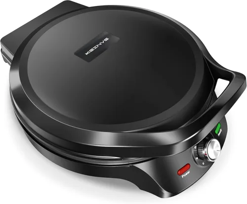 KEINVE Plancha eléctrica de 1500 W, plancha interior 2 en 1 y máquina de pizza con temporizador de 30 minutos y apagado automático, 12 pulgadas 180°