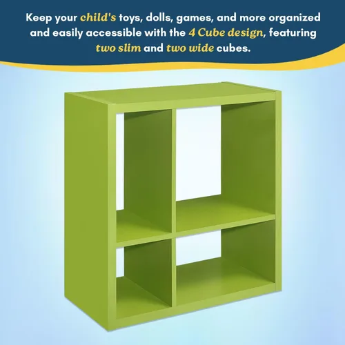 Miniatura 7 de Kings Brand Furniture - Katelyn - Estantería abierta de 4 cubos, organizador de almacenamiento de juguetes para niños (verde)