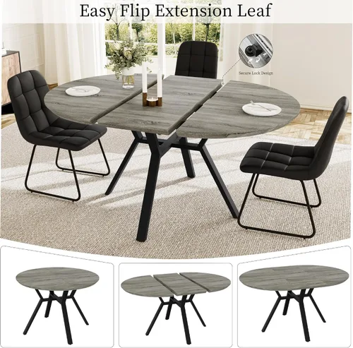 Miniatura 4 de HIPIHOM Juego de mesa de comedor redonda extensible para 6 personas, mesa de cocina extensible de 43.3 a 59.1 pulgadas con 6 sillas tapizadas, Mesa