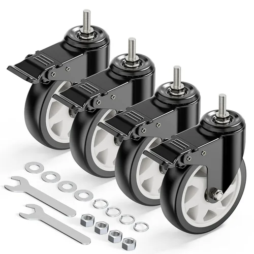 Miniatura 12 de HOLKIE Ruedas giratorias de 4 pulgadas, ruedas de vástago de bloqueo total, 3/8 pulgadas -16 x 1
