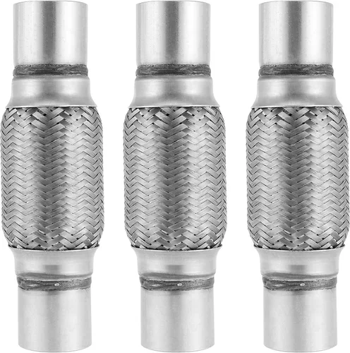 SINJEUN Paquete de 3 tubos flexibles de doble trenza de acero inoxidable de 2 x 6 pulgadas, tubos de conector flexible de escape para reparación del