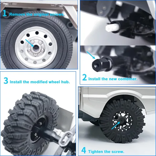 Miniatura 5 de 4 adaptadores de cubo hexagonal de rueda de 0.197 in a 0.276 in (+ 0.394 in) para 1/10 WPL D12 RC Truck Car 1/24 SCX24 RC accesorios negro