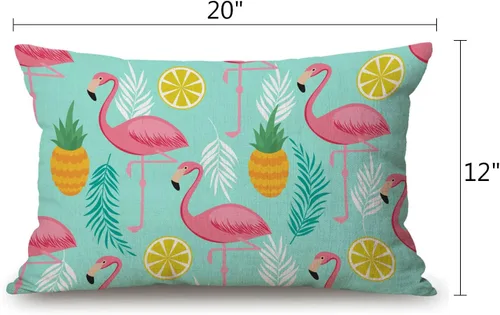 Miniatura 2 de Solekla Funda de almohada lumbar de flamenco rosa de 12 x 20 pulgadas, decorativa, para dormitorio, sala de estar, piñas y hojas exóticas, funda