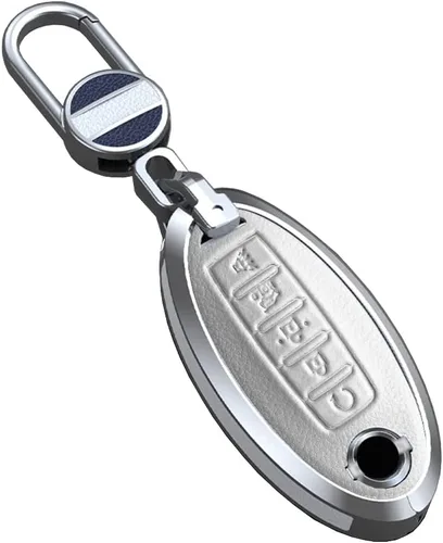 Miniatura 6 de ontto Funda para llave de coche para llavero Nissan, funda de 5 botones con llavero de cuero Keychian, carcasa de metal para Livina NV200 Tiida Negro