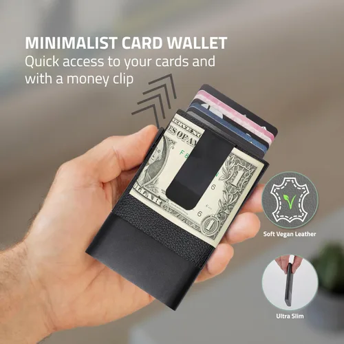 Miniatura 16 de Fidelo Cartera minimalista para hombre – Soporte delgado para tarjetas de crédito con clip para dinero, bolsillo frontal con bloqueo RFID, Cuero sin