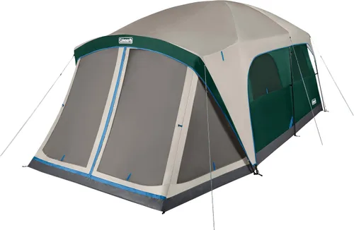 Coleman Skylodge Camping Tent with Rainfly & Screened Porch, XL Weatherproof Family Tent Fits 4 Queen-Sized Airbeds, Color-Coded Poles & Sleeves,
