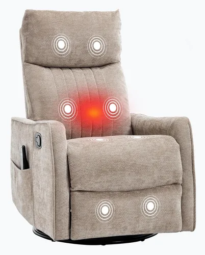 Miniatura 18 de PELUMY Silla Reclinable Mecedora Giratoria 360 para Adultos, Silla Mecedora de Guardería con Calor y Masaje, Silla Reclinable Deslizante para Beige