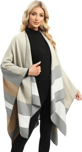 Miniatura 20 de Femdouce Manta cálida para mujer, ligera, con frente abierto, capa tipo poncho para primavera, otoño e invierno