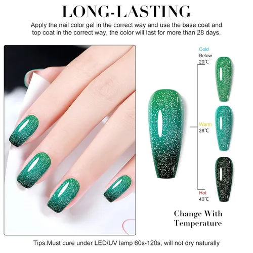 Miniatura 3 de Esmalte de uñas de gel que cambia de color de temperatura, esmalte de gel con purpurina, diseño holográfico de camaleón, diseño de arte de uñas
