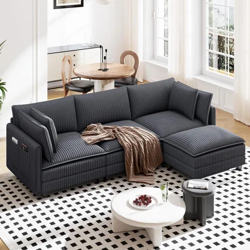Miniatura 30 de Vesgantti 74" Cloud Couch for Living Room, 2 Seaters Deep Seat Sectional Modular Sofa, Double Cushion Corduroy Small Sofas Living Room Couches for