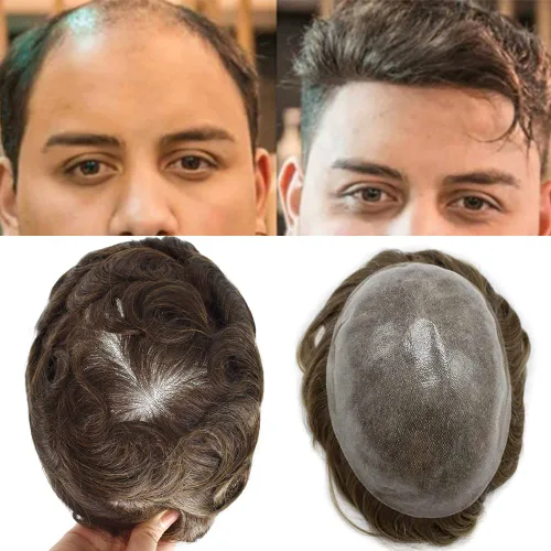 Miniatura 99 de Toupee para hombres Sistema de reemplazo de cabello humano real duradero invisible para hombre Toupee Hair Piece para hombres Poly Men Sistema