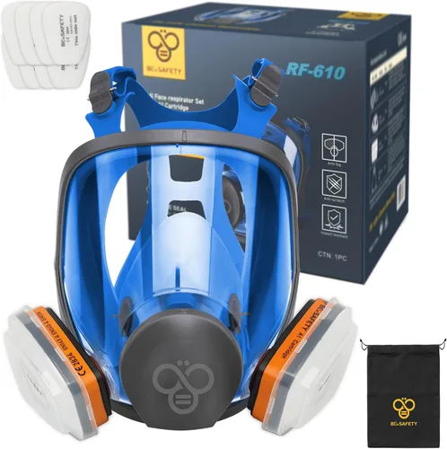 Máscara respiradora de cara completa con filtros de vapor orgánicos A1, respirador purificador de aire reutilizable para pintura, resina, humos