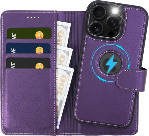 Miniatura 14 de Funda de piel sintética 2 en 1 para iPhone 13 PRO MAX, funda de piel sintética desmontable con soporte para tarjetas, funda extraíble con bloqueo