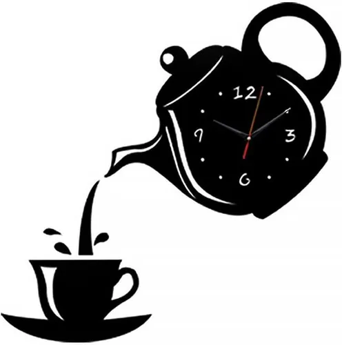 Tetera y taza acrílico 3D DIY espejo reloj de pared – Seguridad irrompible azulejos espejo autoadhesivo superficie tiempo adhesivo para decoración