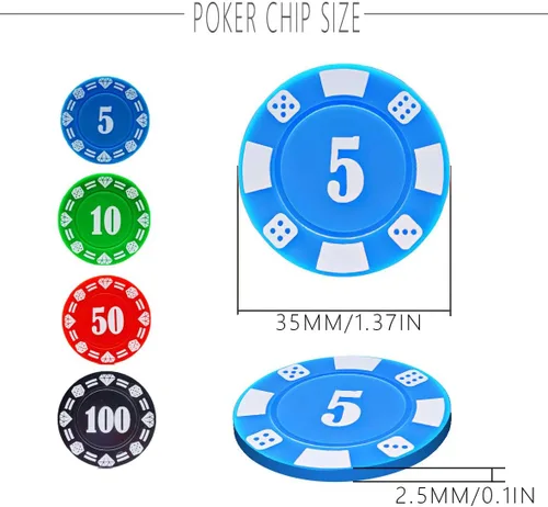 Miniatura 3 de Juego de 100 fichas de póquer de plástico con caja de almacenamiento, denominación impresa estilo casino chip para Texas Home Game Holdem Poker