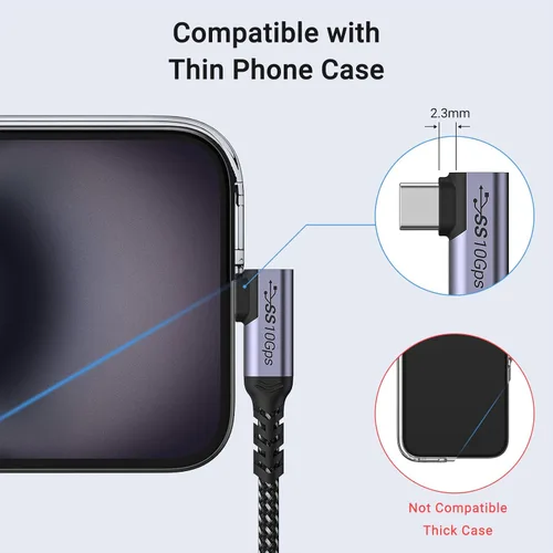 Miniatura 5 de Cable USB C corto de 100W 3.1 ángulo recto [1.5 pies, 2 paquetes], carga rápida de 5A, cables con chip E-Marker de datos de alta velocidad 10Gbps