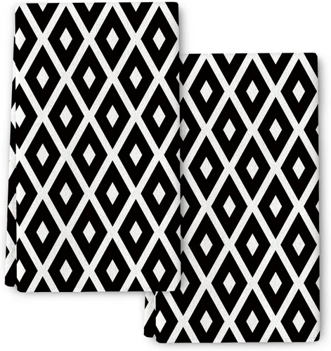 Juego de 2 paños de cocina y paños de cocina con diamantes en blanco y negro, toallas de cocina para secar platos, suaves y absorbentes, secado a