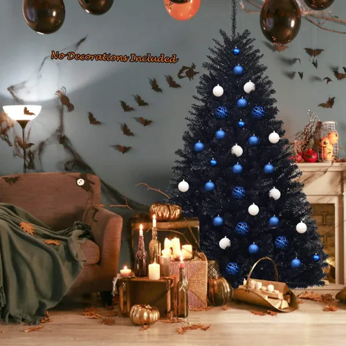 Miniatura 8 de Goplus Árbol de Navidad negro sin luz de 7.5 pies, árbol de Halloween artificial con 1258 puntas de rama, soporte de metal, árbol completo