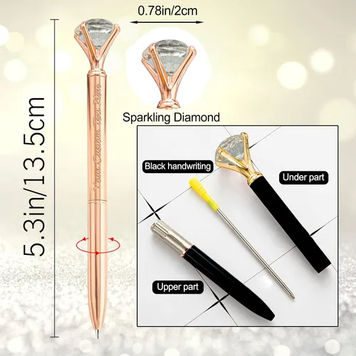 Miniatura 4 de Bolígrafo de diamante personalizado, bolígrafos de cristal personalizados en negro con nombre y texto, gemas personalizadas, 1 unidad, regalo