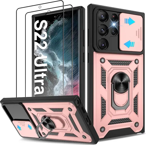 Miniatura 134 de ATUMP Funda para T-Mobile Revvl V Plus 5G con protector de pantalla HD con cubierta de cámara deslizante, soporte de anillo de rotación de 360° Negro
