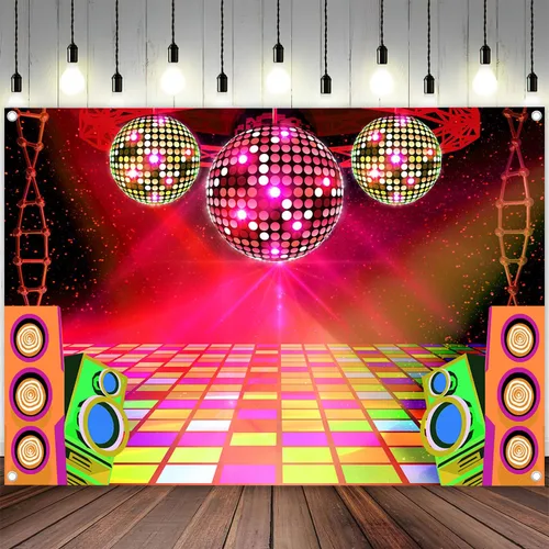 Miniatura 10 de Telón de fondo de discoteca de 5 x 3 pies, retro, brillante, para fiesta de los años 70, 80, 90, escenario, escenario, danza, decoración de fiesta